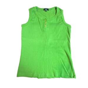 By Design Petite Ribbed Lime Green Henley Tank Top